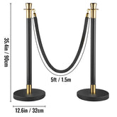 Olmecs Set of 6 Pieces Stanchion Set, Stanchion Set with 5 ft/1.5 m Black Velvet Rope